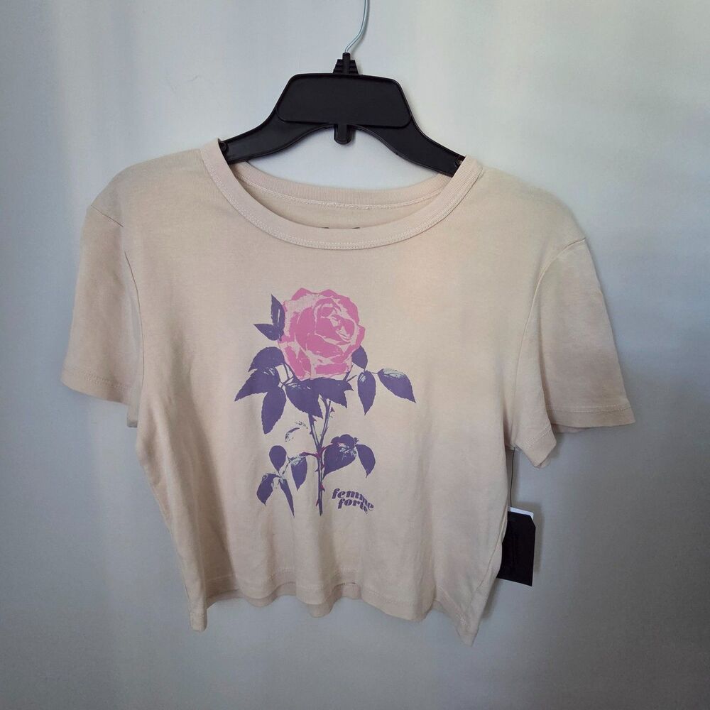 NWT Junkfood Femme Forte Beige Relaxed Crop Top | Women's Size M